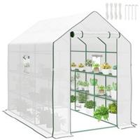 Outsunny Walk-in Outdoor Green House with Door and Mesh Windows, White