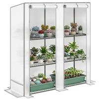 Outsunny 3 Tier Lean-to Mini Greenhouse with Grey Hemmed Edging, White