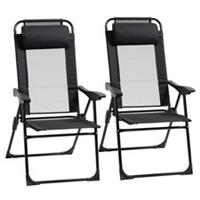 Outsunny Garden Chairs Set of 2 Folding Camping Chair Recliners, Black