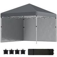 Outsunny 3x3 (M) Pop Up Gazebo Party Tent w/ 2 Sidewalls, Weight Bags Dark Grey