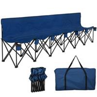 Outsunny 6 Seater Folding Bench Camping Chair with Cup Holder, Blue