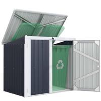 Outsunny 2-Bin Corrugated Steel Rubbish Storage Shed w/ Locking Doors Lid Unit