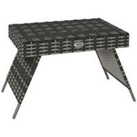 Outsunny Foldable Outdoor Coffee Table, Steel Frame Rattan Side Table, Grey
