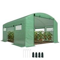 Outsunny Polytunnel Greenhouse with 3 Rollup Doors, 4 x 3 x 2m, Green