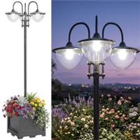 Outsunny 3-head LED Solar Light Lamp Street Light Post with Planter Base, Black
