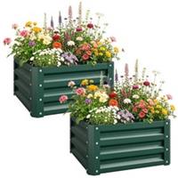 Outsunny Set of 2 Raised Garden Bed Galvanised Planter Box, Green