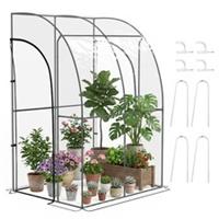 Outsunny 143x118x212cm Walk-In Lean to Wall Tunnel Plastic Greenhouse with Doors