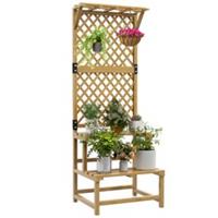 Outsunny Wooden Plant Stand with Trellis for Climbing Plants, Yellow