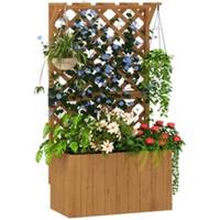 Outsunny Outdoor Wooden Planter with Trellis and Drainage Holes, Natural