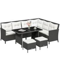 Outsunny 6 Pieces Sofa Set Furniture Rattan Cushion Seat Wicker Black Garden