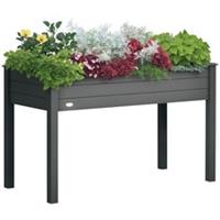 Outsunny Garden Wooden Planter with Bed Liner, Flower Raised Bed, Dark Grey