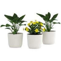 Outsunny Set of 3 Round Plant Pots Outdoor 22cm for Garden, White