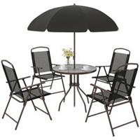 Outsunny 6PC Garden Dining Set Outdoor Furniture Folding Chairs Table Parasol