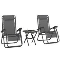 Outsunny 3PC Zero Gravity Chairs Sun Lounger Table Set W/ Cup Holders Dark Grey