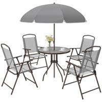 Outsunny 6 Piece Patio Dining Set with Garden Umbrella 4 Folding Chairs, Grey