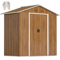 Outsunny 6.5x3.5ft Metal Garden Shed for Garden, Brown Wood Effect