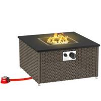 Outsunny 13 KW Rattan Fire Pit Table, Garden Fire Table for Garden, Grey