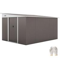 Outsunny 11.3x9.2ft Steel Garden Storage Shed w/ Sliding Doors & 2 Vents, Grey