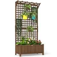 Outsunny Wood Planter with Trellis for Climbing Plants Vines Planter Box Brown