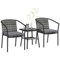 Outsunny 3 PCS Rattan Bistro Set with Cushions Glass Top Coffee Table and Chairs
