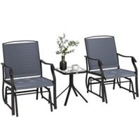 Outsunny 3 PCS Outdoor Sling Fabric Rocking Glider Chair w/ Table Set Grey