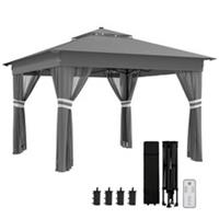 Outsunny 3.36x3.36m Pop Up Gazebo w/ Solar-Powered LED Lights Netting Grey
