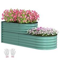 Outsunny 2-Tier Galvanised Raised Garden Bed with Safety Edging, Dark Green