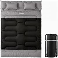 Outsunny Double Sleeping Bag with 2 Pillows, 220 x 160cm Sleeping Bag Grey