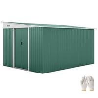 Outsunny 11.3x9.2ft Steel Garden Storage Shed w/ Sliding Doors & 2 Vents, Green