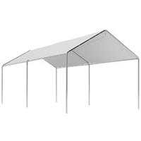 Outsunny 2-Rooms Outdoor Carport Galvanized Steel Frame Tent UV Resistant White