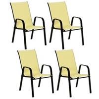 Outsunny Set of 4 Garden Dining Chair Set Outdoor w/ High Back, Beige