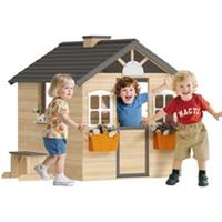 Outsunny Wooden Kids Playhouse w/ Door, Windows, Bench, For Ages 3-7 Years