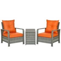 Outsunny PE Rattan Garden Sofa Set w/ 2 Chairs & 72 L Storage Table, Orange