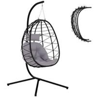 Outsunny Garden Egg Chair Outdoor Hanging Swing Chair, Folding Basket, Grey