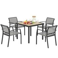 Outsunny 5 Piece Garden Furniture Set with 4 Stackable Armchairs, Grey