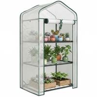 Outsunny Portable Mini Greenhouse with Roll-up Door and Wire Shelves, White