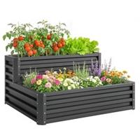 Outsunny 2 Tier Galvanised Raised Garden Bed Planter Box Open Bottom Dark Grey