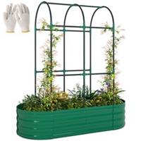 Outsunny 4 x 2 x 4.6ft Galvanised Raised Garden Bed with Trellis, Green
