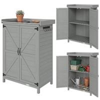 Outsunny Wooden Garden Shed, Garden Tool Storage Shed, Double Doors, Grey
