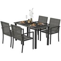 Outsunny Rattan Garden Furniture for 4, Dining Table and Chairs, Grey