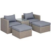 Outsunny 5 Pcs Rattan Garden Furniture Set Single Sofa Stool Coffee Table