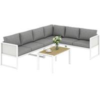 Outsunny 6 Seater Metal Garden Furniture L Shaped Corner Sofa Set, White