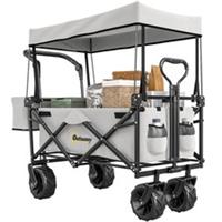 Outsunny Outdoor Push Pull Wagon Stroller Cart w/ Canopy Top Grey