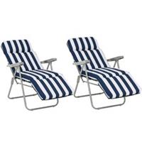 Outsunny Set of 2 Folding Sun Lounger Recliner Chairs Daybed Cushion Blue White