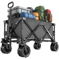 Outsunny Outdoor Cart Folding Cargo Wagon Trailer Beach w/ Handle Dark Grey