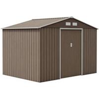 Outsunny 9 x 6FT Galvanised Garden Storage Shed with Sliding Door, Brown