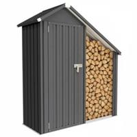 Outsunny 2 in 1 Galvanised Steel Firewood Shed with Tool Cabinet, Dark Grey