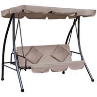 Outsunny 2-in-1 Patio Swing Chair 3 Seater Hammock Cushion Bed Tilt Canopy Beige