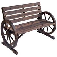 Outsunny 2 Seater Garden Bench w/ Wooden Cart Wagon Wheel Brown