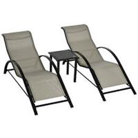 Outsunny 3 Pieces Lounge Chair Set Garden Sunbathing Chair w/ Table Grey